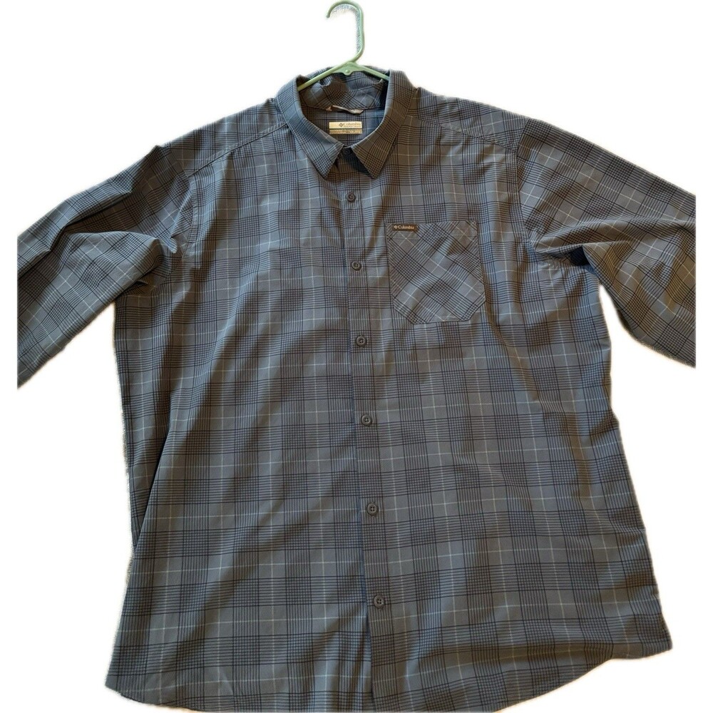 Columbia Men’s XXL Gray Plaid Button Up Long Sleeve Shirt Outdoor Casual